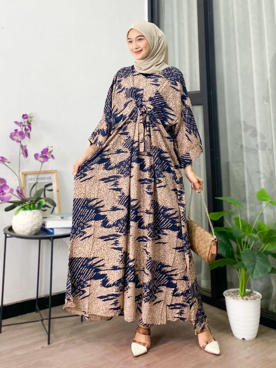 Anggi Home Kaftan Rayon Super Jumbo XXXL Busui Resleting Motif Polkadot / Kaftan Wanita / Gamis Arabian Wanita Dewasa