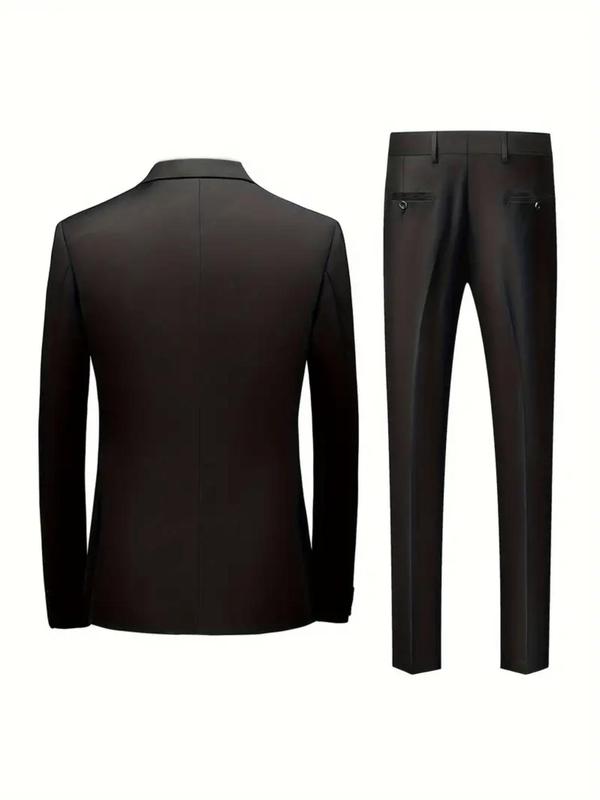 Men's Solid Color Suit Set, Business Formal Lapel Neck Long Sleeve Blazer & Straight Leg Pants, Two-piece Suit for Work Office Business, Menswear 1