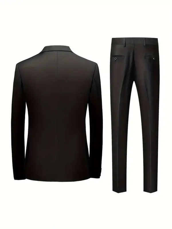Men's Solid Color Suit Set, Business Formal Lapel Neck Long Sleeve Blazer & Straight Leg Pants, Two-piece Suit for Work Office Business, Menswear 1