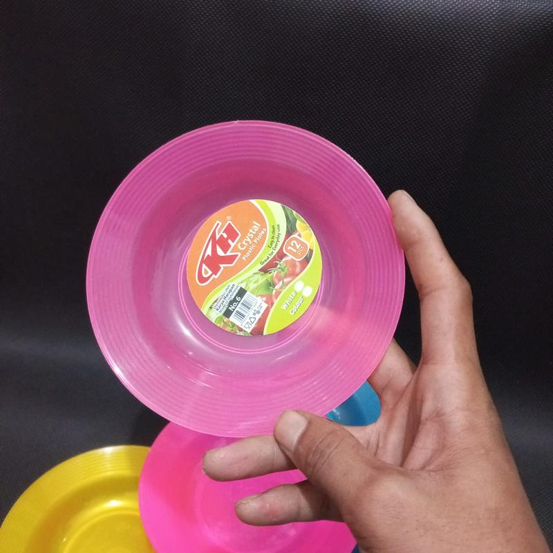 piring crystal no 6 / piring mini / piring kecil / piring tatakan gelas / piring kue ultha / piring plastik warna warni Biru Kuning 1