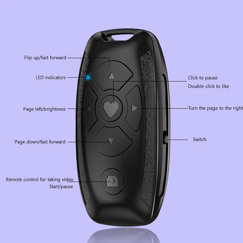 Điều khiển từ xa có thể sạc lại cho điện thoại di động, Bluetooth-compatible 4.2, bộ điều khiển lật trang cho iPhone Xiaomi Samsung Huawei 5