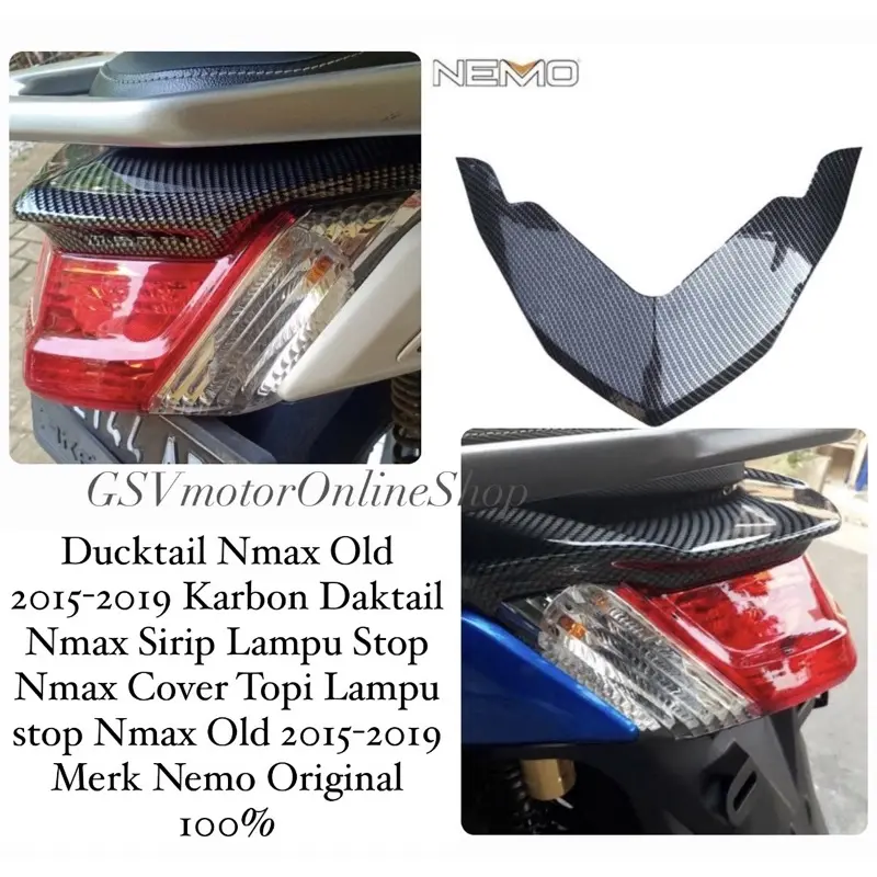 Ducktail Nmax Old Tahun 2015-2019 Karbon Daktail Nmax Sirip Lampu Stop Nmax Cover Topi Lampu stop Nmax Old 2015-2019 Merk Nemo Original 100% #autocare