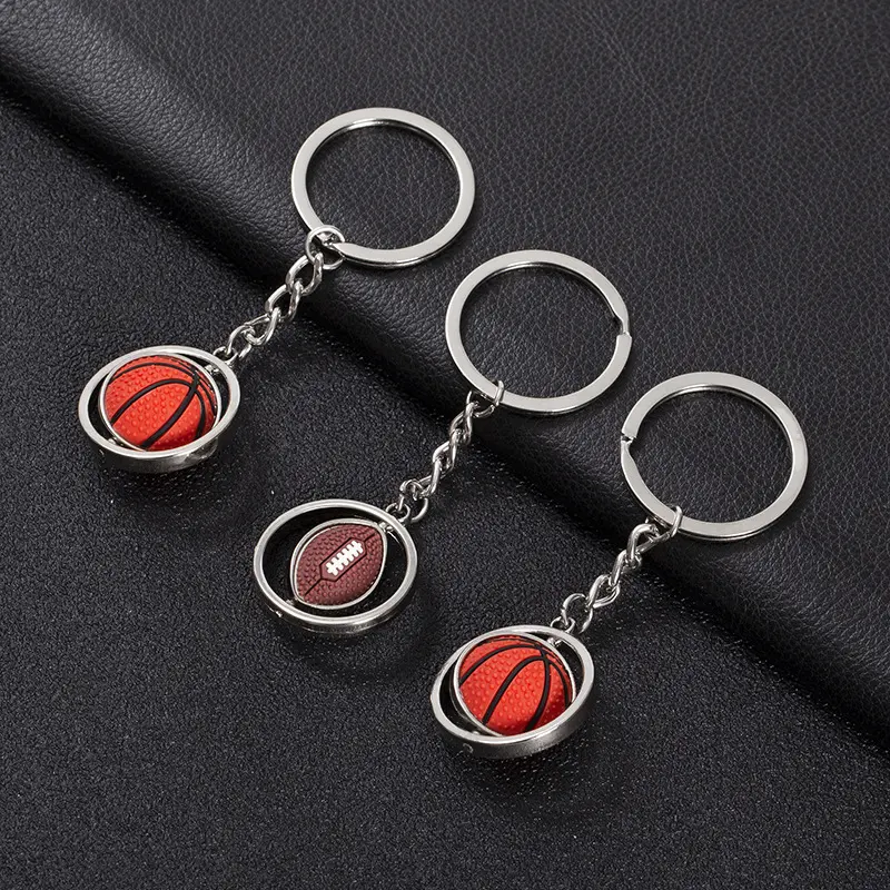 5PCS-Rotating Small Basketball Soccer Golf Rugby Baseball Keychain Metal Ball Key Ring Bag Pendant,bag charms
