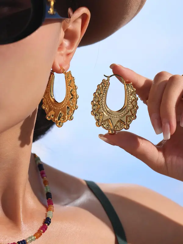 Vintage Metal Gear Hoop Earrings for Women, Summer 2024 Fashion Accessories, Girly Accessories, Stainless Steel Vintage Retro Jewelry for Party, Trendy Gorgeous Earrings As Birthday Gift for Girlfriend 6