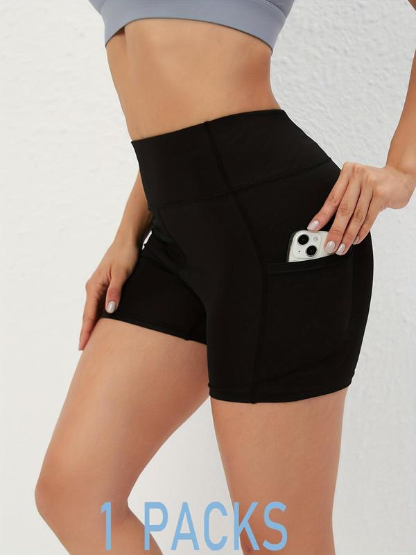 Women's 3pcs Plain Pocket High Waist Sports Short Leggings, Summer Clothes Women, Comfy Stretchy Seamless Skinny Solid Biker Shorts for Yoga Gym Workout, Ladies Sportswear Bottoms for Summer, Tummy Control, Athletic Shorts 5