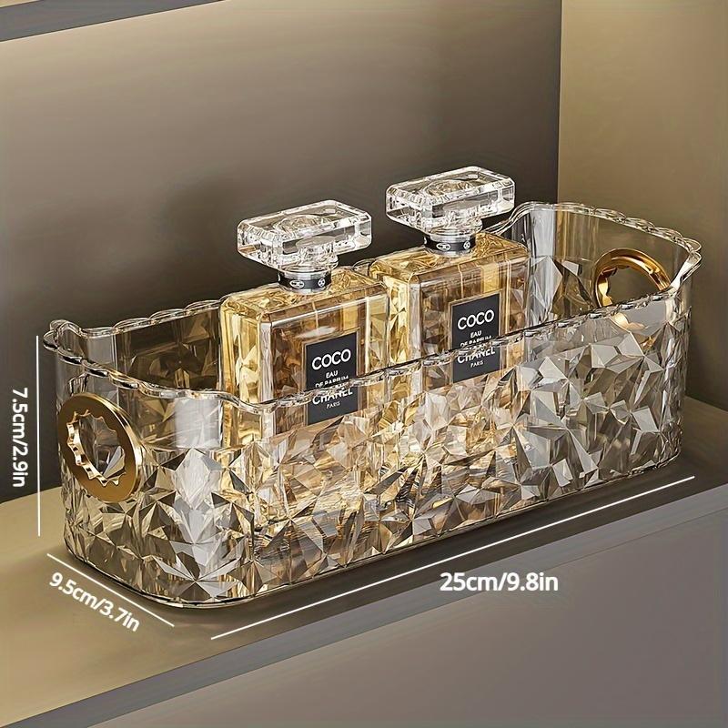 Product Introduction of Crystal Clear Makeup Organizer, 1 Count Plastic Cosmetic Storage Box, Lightweight Freestanding Display Case for Bathroom, Vanity, Desk, Dorm, Perfume Holder 1
