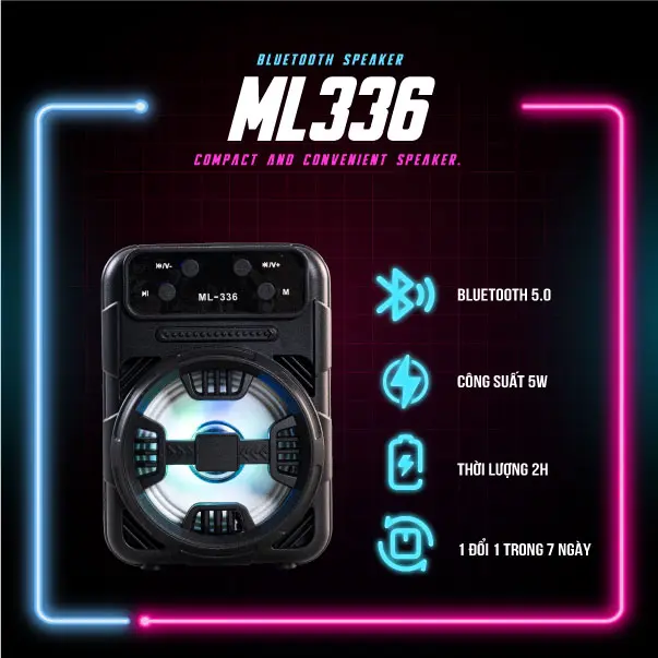 Loa Bluetooth ML336 Loa nghe nhạc, Kết nối Bluetooth, Nhỏ gọn dễ dàng mang đi học, đi chơi thoải mái