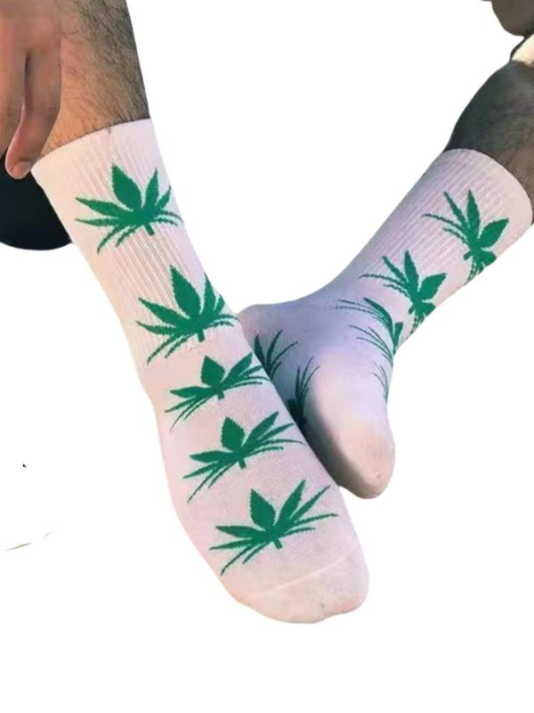 Men's Plants Print Crew Socks, Casual Comfy Breathable Mid-calf Socks for Daily Outdoor Wear, Men's Socks for All Seasons 6
