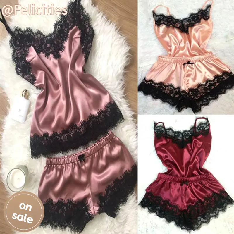 Women's Satin Pajama Set, Sleepwear, Sleeveless, Strap, Packaging, Cami, Shirt, 1 Set