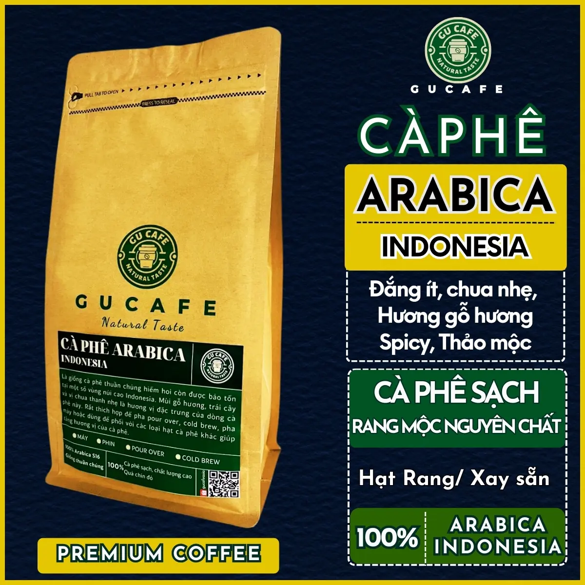 GUCAFEASIA - Cà phê Arabica Indonesia - Đắng Dịu, Thanh Chua Nhẹ, Nốt Hương Thảo Mộc, Gỗ Hương, Chocolate -  Cafe Hướng Hữu Cơ, Sạch, Rang Mộc Nguyên Chất, Thích Hợp Pha Pour Over, Cold Brew, Pha Máy, Phối Với Cà Phê Khác Tăng Thêm Hương Vị