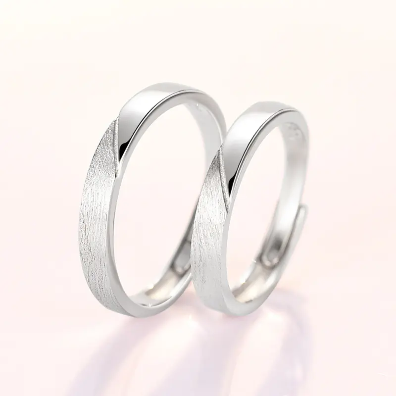 Unique Matte and Polished Finish Couple Rings in Pure Silver - Celebrate Eternal Love rings