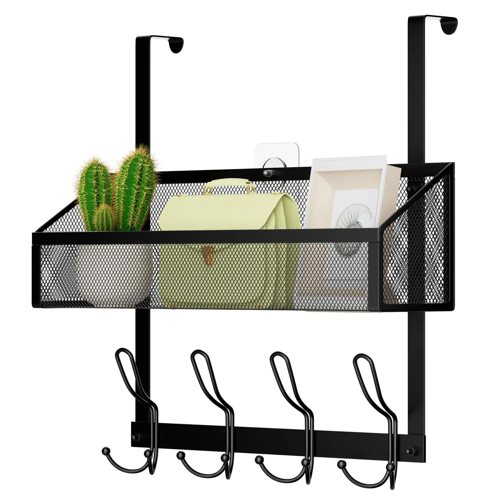 Over The Door Hooks Organizer, 1 Count Back Of Door Organizer with Coat Hooks, Door Hanger Storage Rack for Bathroom, Kitchen, Bedroom, Hanging