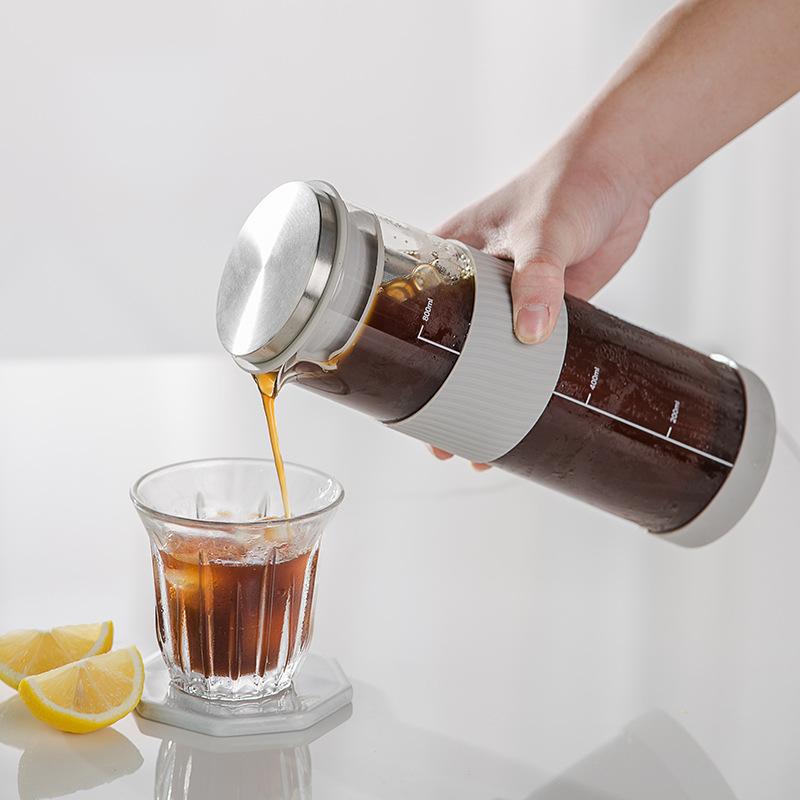 Bình Ủ Lạnh Cà Phê Cold Brew Cafe 800ML Thủy Tinh Borosilicate Chịu Nhiệt Lõi Lọc Inox 304 Silicone Chống Trơn