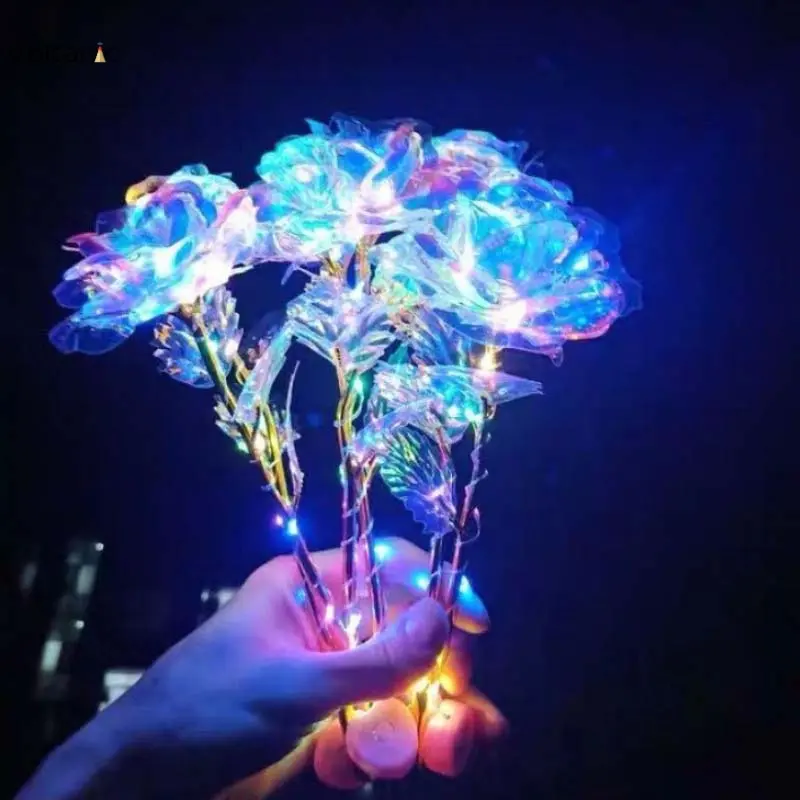 Gold Foil Rose with LED Lights Colorful Luminous Rose for Christmas Valentine's Day Birthday Gift Simulation Flower Decor