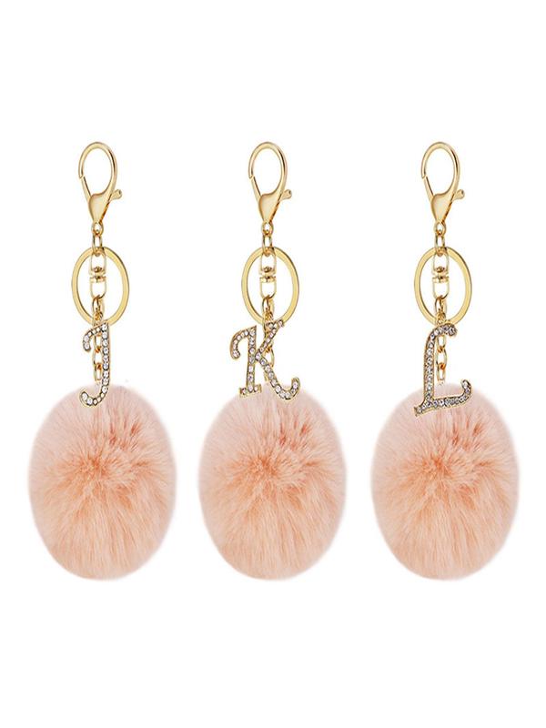 Women's Fashion 26 Letter & Pom Pom Design Keychain, Summer Cute Rhinestone Decor Keychain for Car Keys for Women & Girls, Trendy All-match Accessories As Birthday Gift 6
