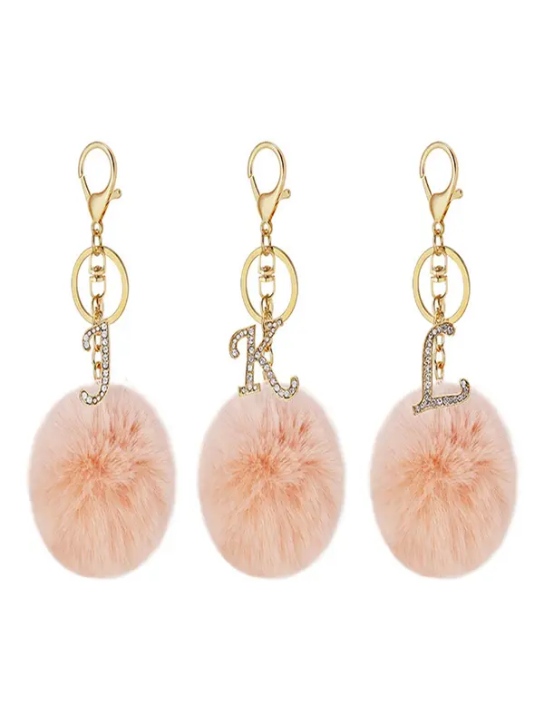 Women's Fashion 26 Letter & Pom Pom Design Keychain, Summer Cute Rhinestone Decor Keychain for Car Keys for Women & Girls, Trendy All-match Accessories As Birthday Gift 6
