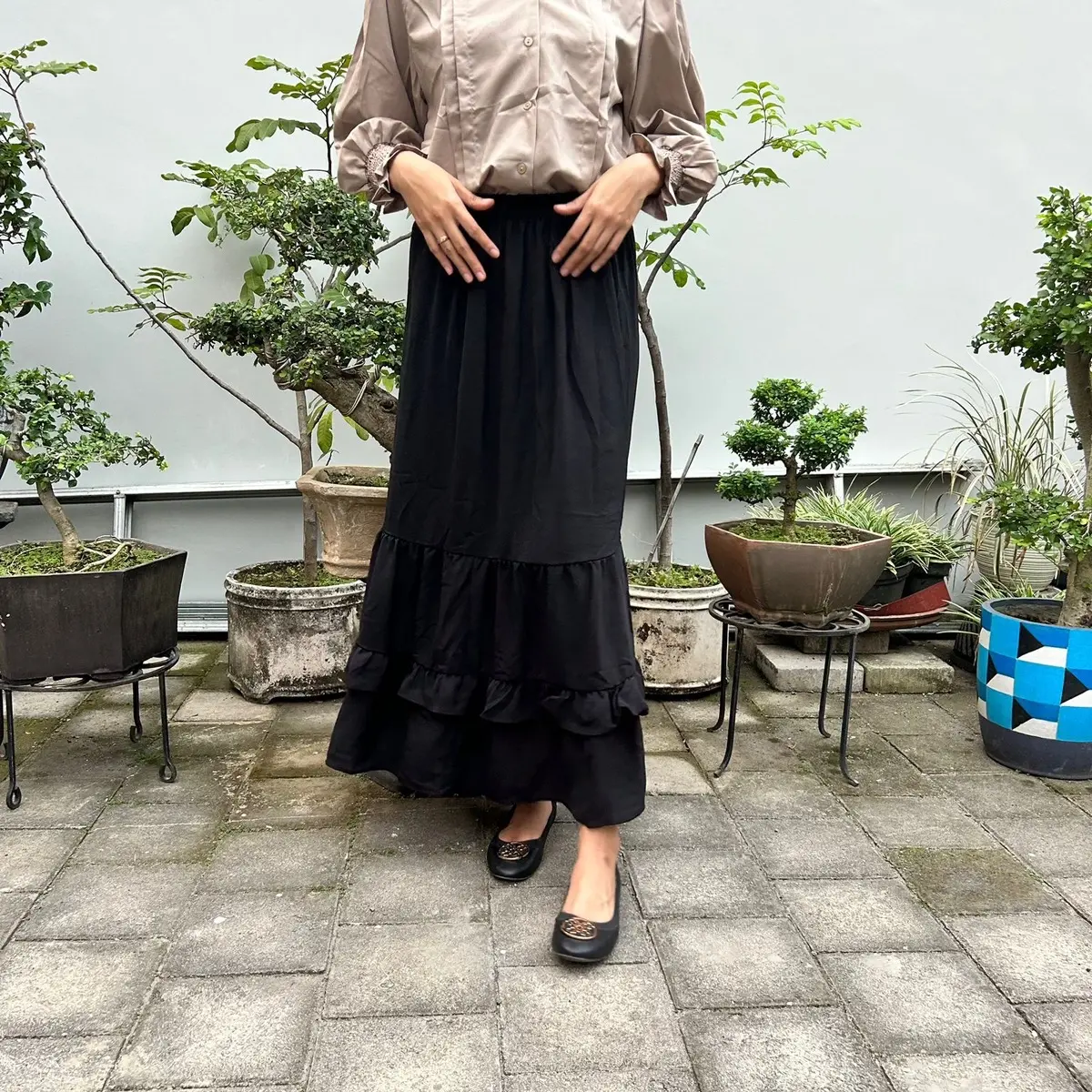 [milihbeau] Ruffle Crinkle Skirt - rok ironless tidak mudah kusut ringan adem pinggang karet nyaman murah untuk sehari-hari acara formal informal nyaman rok kekinian Polos cocok untuk hijab Santai Hitam Pink Sage Green