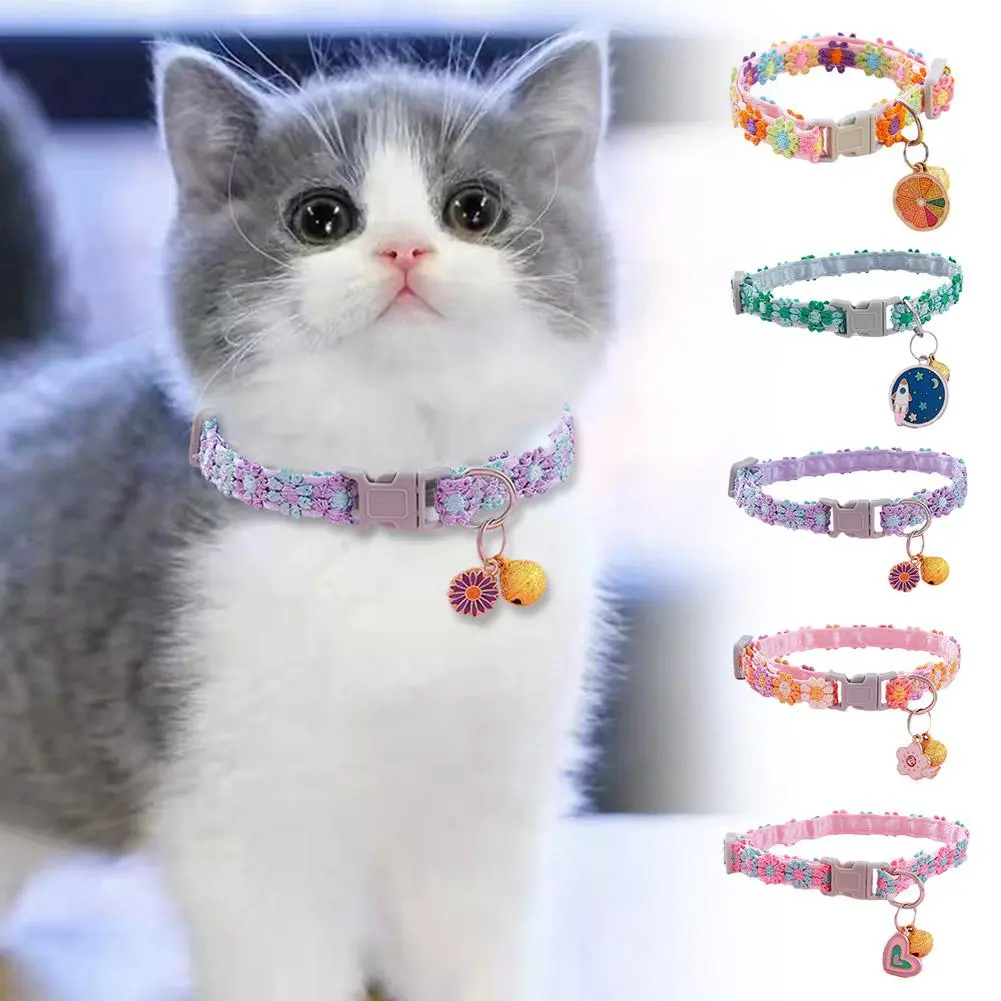 Stylish Ins Style Colourful Lace Flower Collar Bell Cat Collar Puppy Cute I3F7
