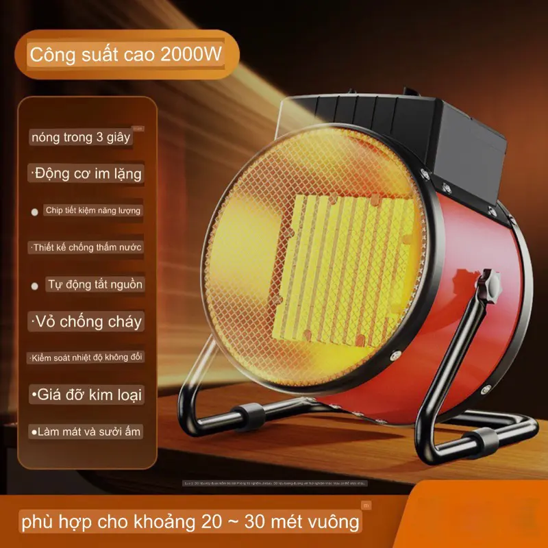 Máy sưởi gốm hai chiều công suất 2000W, Quạt sưởi ấm mùa đông 3 mức nhiệt tiết kiệm điện, Đèn sưởi cho bé không gây khô da, Đèn sưởi nhà tắm, phòng ngủ, Quạt sưởi để bàn mini 3
