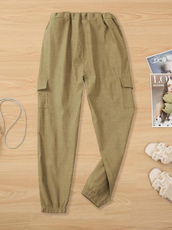 Women's Minimalist Solid Tie Front Elastic Waist Cargo Pants, Lady Basic Casual Comfort Jogger Cargo Pants for Daily Wear, Womenswear Trouser, Pants for Men, Summer Outfits 2024, Ladies Bottoms for Summer 7