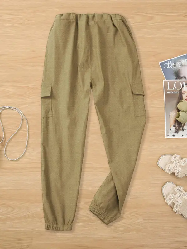 Women's Minimalist Solid Tie Front Elastic Waist Cargo Pants, Lady Basic Casual Comfort Jogger Cargo Pants for Daily Wear, Womenswear Trouser, Pants for Men, Summer Outfits 2024, Ladies Bottoms for Summer 7