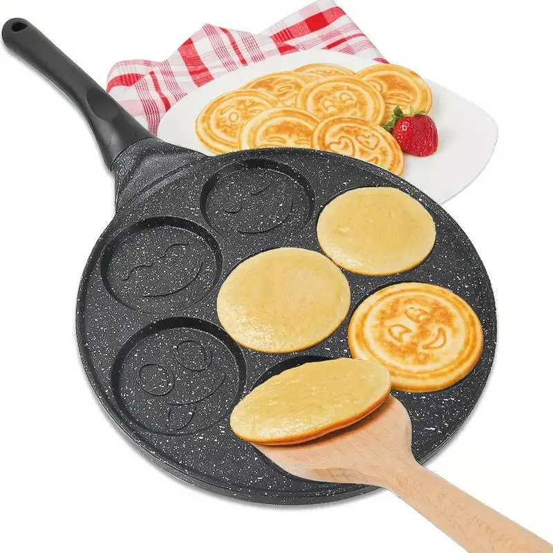 7 Hole Pancake Pan, Non Stick Pancake Pan with Handle, Creative Shaped Breakfast Cookware for Home Kitchen, Crepe Maker Pan 0