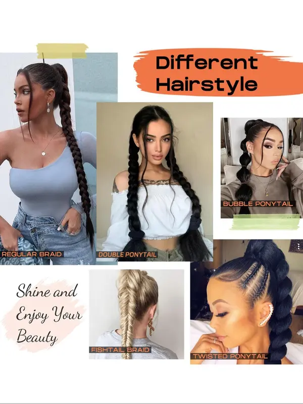 26/30/34 Inch Long Braided Ponytail Extension with Hair Tie, Straight Wrap Around Hair Extensions, Natural Soft Synthetic Hair Piece for Women Daily Wear, Synthetic Braiding Hair 7