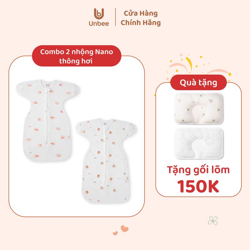 [COMBO 2] Nhộng Chũn Tơ Tằm Thông Hơi Unbee Phủ Nano Dáng Tay Dài Form Rộng Cho Bé Từ 0-12 Tháng