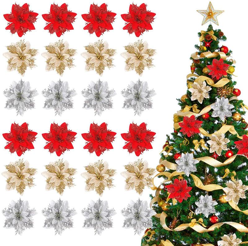 Hoa trạng nguyên trang trí noel, trang trí tết đường kính 14 cm có 3 màu đỏ, vàng, bạc 3