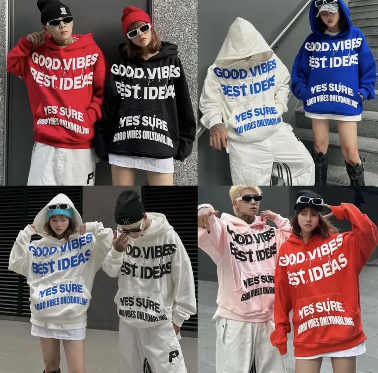 Áo Hoodies Nam Nữ In Nổi Chữ GOOD VIBES From Rộng Nón 2 Lớp Cổ Trùm