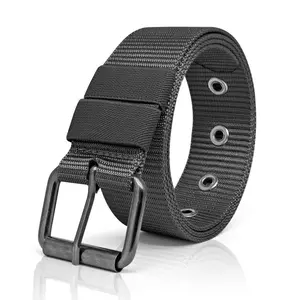 Sabuk Ikat Pinggang Hitam Model Jarum Besi Nylon Canvas Tactikal Dewasa