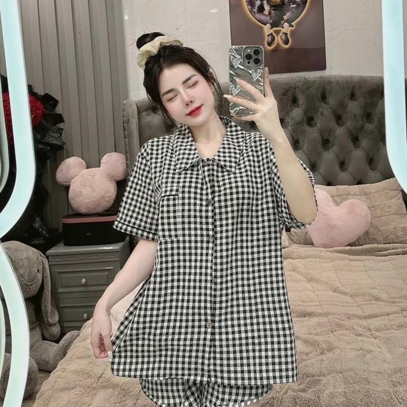 Set Bộ Ngủ Pijama Kẻ Caro Cổ Nhọn 5