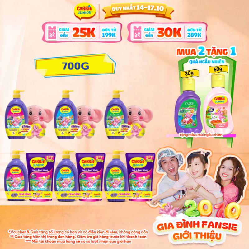 [TẶNG TÚI 380G/280G MÙI NGẪU NHIÊN] Chai Sữa Tắm Gội Cho Bé Carrie Junior 700g + Tặng Kèm Túi Sữa Tắm Gội (Mùi Ngẫu Nhiên) 380g/280g