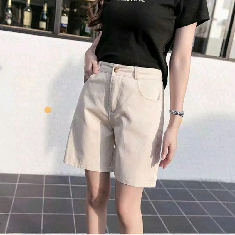 Celana pendek polos kekinian Celana pendek wanita polos Hotpen model korea Katun Santai Mini Polos Kancing Karet 3