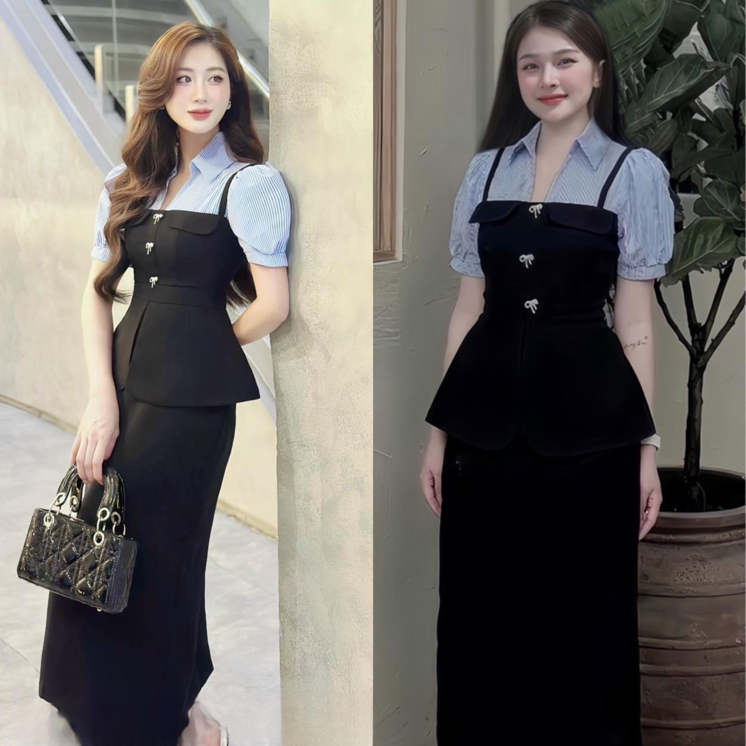 Váy Giả Set Thời Trang Bigsize Áo Vải Lụa Chéo Cho Các Nàng 50 - 100Kg Nữ Top Women Xoè - A.1345
