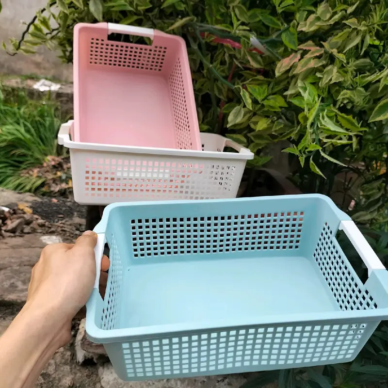 Rổ nhựa chữ nhật dài có quai cầm Việt Nhật 3596 size nhỏ,Khay chữ đựng bút viết văn phòng phẩm, đựng rau củ quả bền dẹp 3
