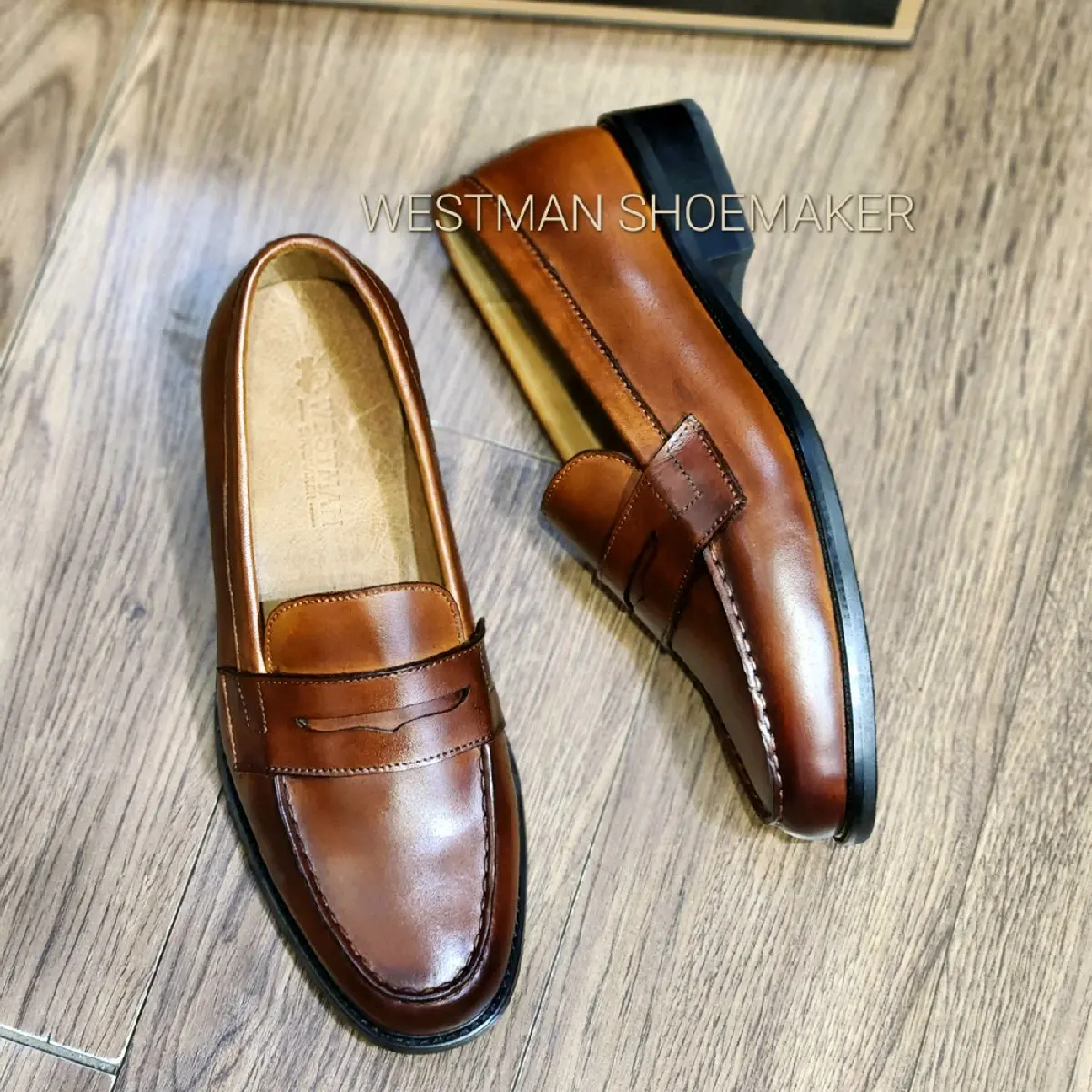 Giày da Nam Penny Loafer Westman W006HM Da bê mộc Ý - Màu Light Brown Patina