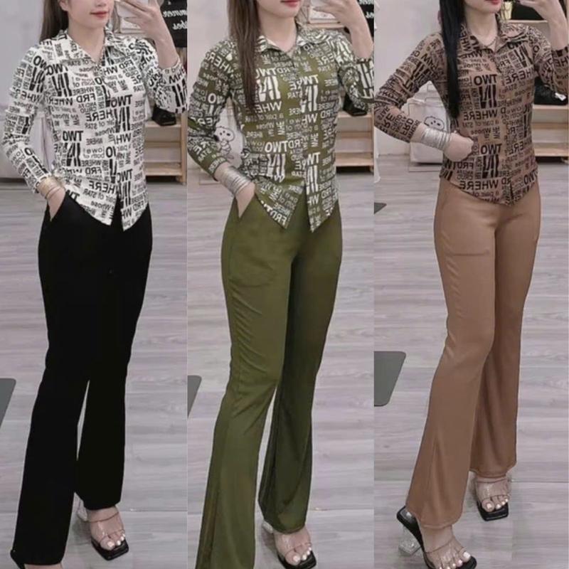 Đồ Bộ Nữ Mặc Nhà Bigsize Quần Ống Loe Áo tay Dài Kiểu Sơ Mi ESHOP Đồ mặc nhà ủ kem dễ thương đi chơi đẹp mặc nhà thoải mái dễ thương MS902