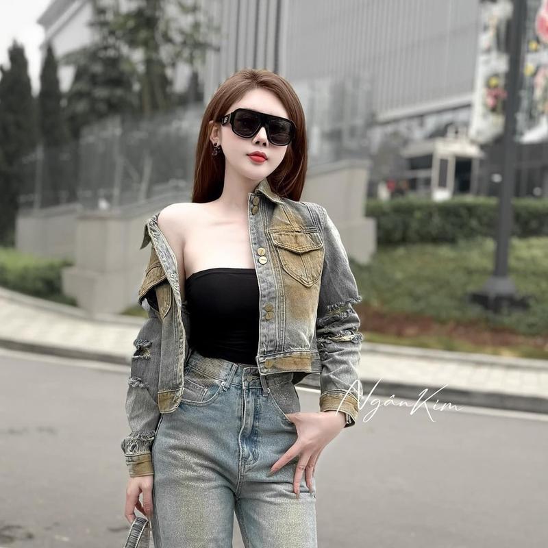 ÁO KHOÁC JEAN VAS VÀNG DƠ CHO NỮ, FROM NGẮN