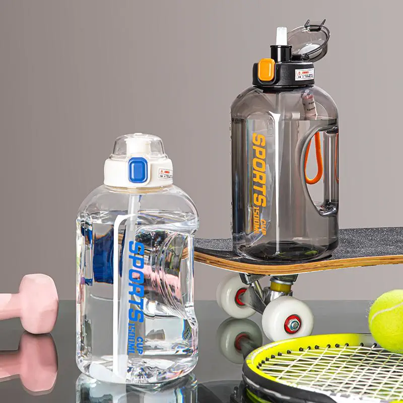 1.5L Large Capacity Sports Water Bottle, 1 Count Portable Water Bottle with Straw & Handle, Water Bottle for Outdoor Camping Hiking