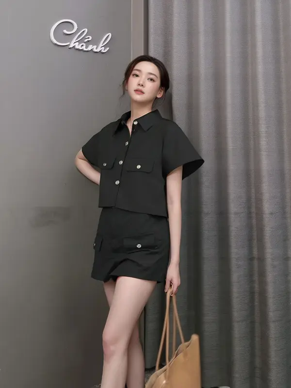 Sét 2 chi tiết áo crop top mix quần  short - Chất liệu kaki 6