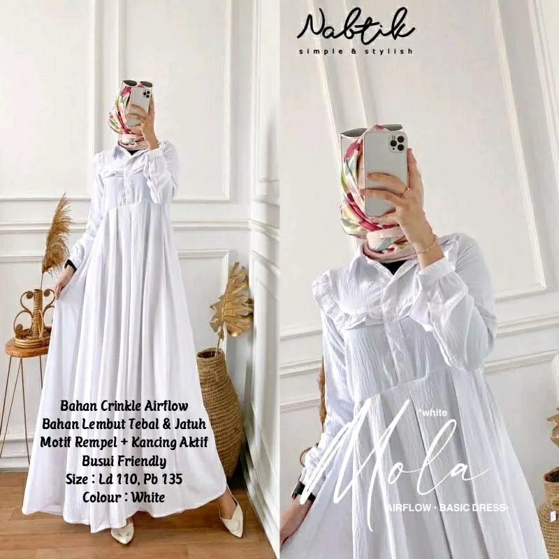 MG - Gamis Crinkle Polos / Dress Mewah Mola / Maxy Dress / Dress Remaja Wanita Kekinian ld 110 Muslim Simple