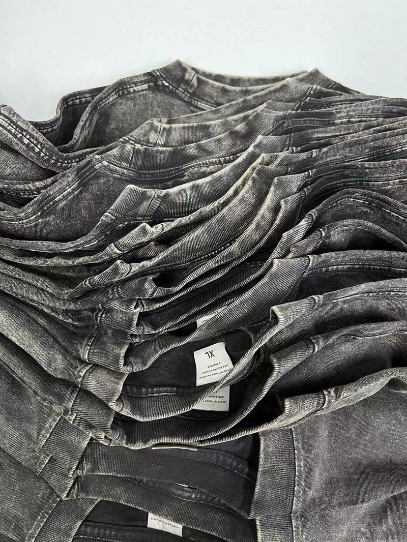 Product Introduction of 230G Heavy Washed Distressed Short-Sleeved T-shirt Men's All-Match Solid Color Loose round Neck 10