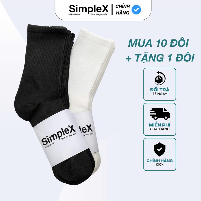 [SimpleX][PREMIUM][SET 10 ĐÔI + TẶNG 1] Tất Vớ Nam Nữ Trơn Unisex Cổ Cao, Cổ Trung, Cổ Thấp Cotton, Co Dãn Bốn Chiều Thoáng Khí, Chống Hôi Chân Menswear | PSMX002/T01