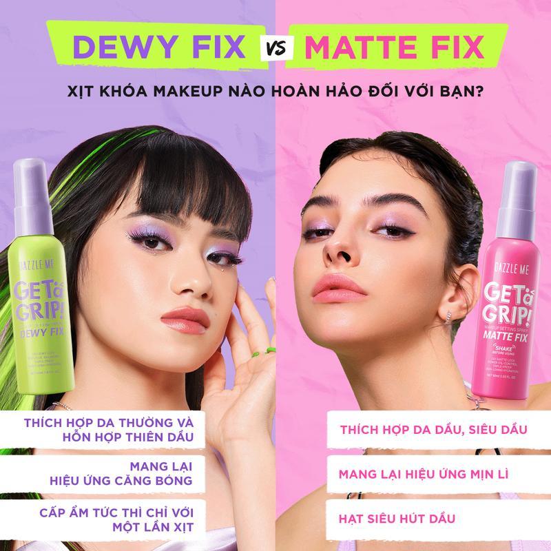 Xịt Khóa Makeup DAZZLE ME Xịt Cố Định Lớp Trang Điểm Lâu Trôi Và Kiểm Soát Dầu Dưỡng Ẩm Trên Da Makeup Setting Spray Dewy Matte 60ml Cosmetic Nữ Women Mỹ Phẩm 8
