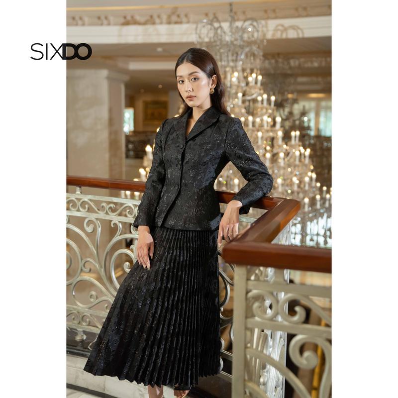 [HN]Áo vest gấm đen cổ V SIXDO (Black Leaf Peak Lapel Brocade Vest) 3