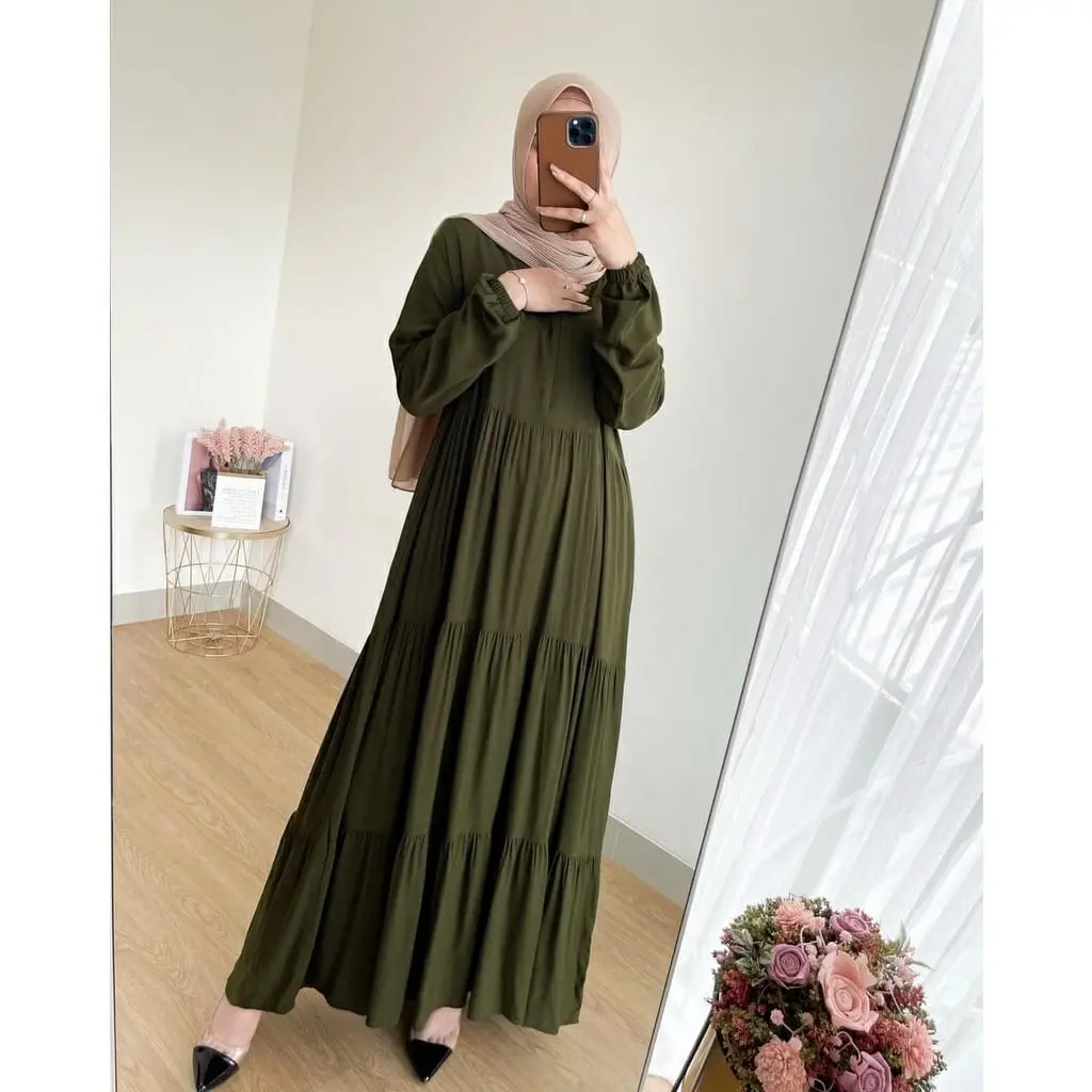 GAMIS SUSUN BAHAN RAYON TERLARIS TERMURAH  Muslim || HANUM DRESS TERLARIS TERMURAH GAMIS RUFFLE GAMIS POLOS BEST SELLER Hitam Putih Maroon Midi Nyaman Wanita Panjang