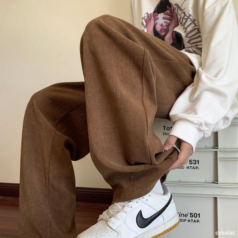 Product Introduction of Celana Corduroy Panjang unisex celana korduroy pria korean style baggy pants coklat retro celana kulot pria oversize cordutoy Pants celana panjang pria loose pants celana pria keren celana hitam celana kain celana corduroy pria  Remaja Casual Straight 33