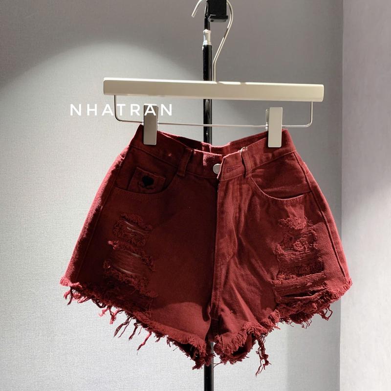 nhatran - Quần short jean nữ thêu phom lưng cao rách xước chất Denim Pants Women GN-040
