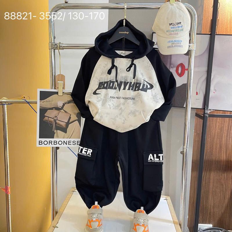 Size 17 - 60kg Bộ quần áo dài tay in hình có mũ PHA MÀU QCCC cho bé trai chất nỉ Hàn co giãn lót nỉ mềm mịn dày dặn ấm áp